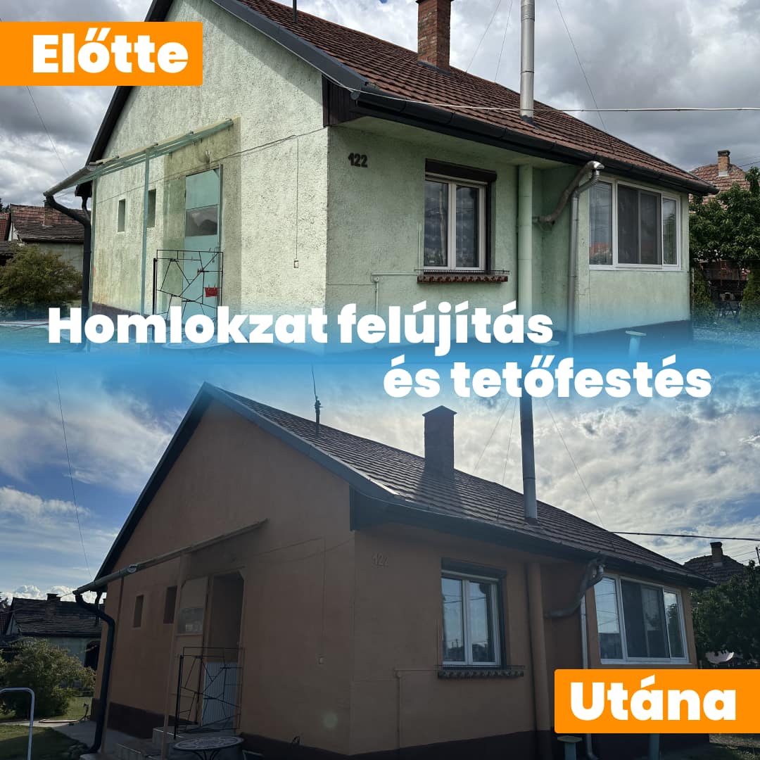 Homlokzatfelújítás és tetőfestés előtte és utána