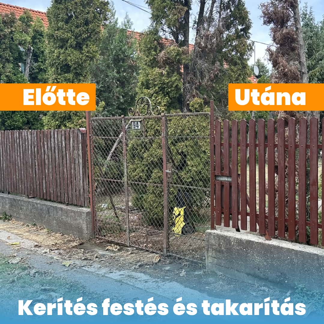 Kerítés festése és takarítása előtte és utána