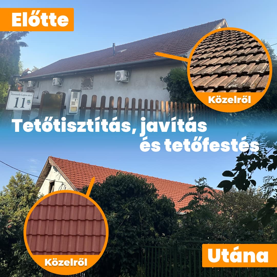 Tetőtisztítás, javítás és tetőfestés előtte és utána